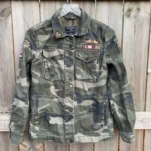 Abercrombie Camo Military Jacket Womens Patch Utility Casual Coat Green Small